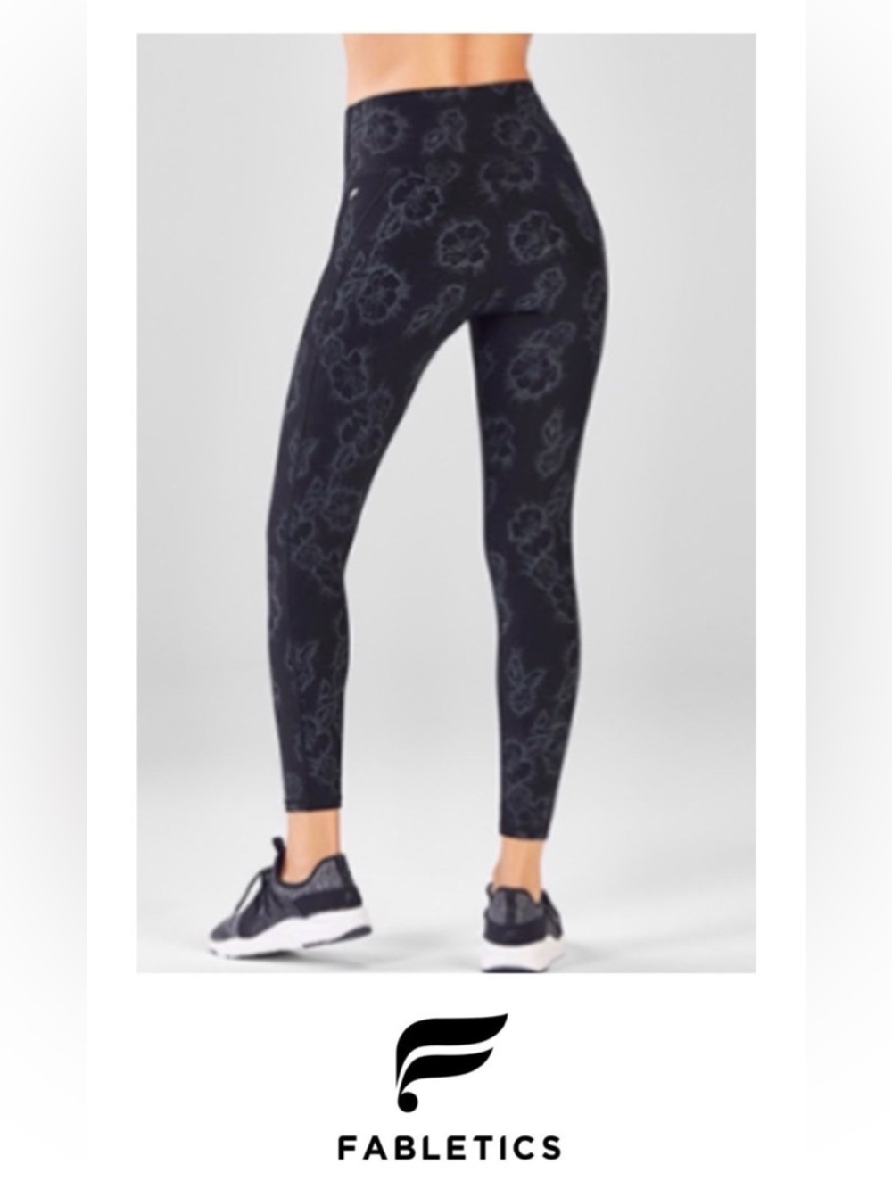 Fabletics Define PowerHold High-Waisted 7/8 Black Outlined Floral Leggings, L